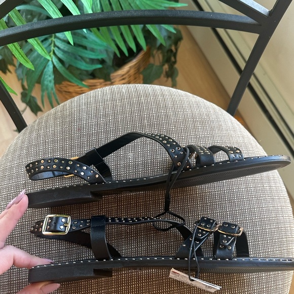 🆕 NWT Zara Black Leather Studded Sandals - Picture 12 of 16